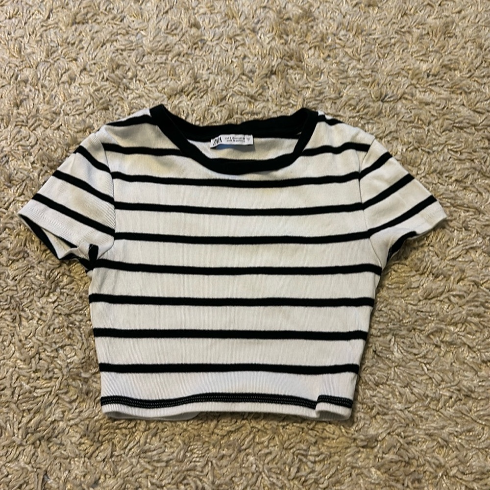 Zara black and white striped crop top size small